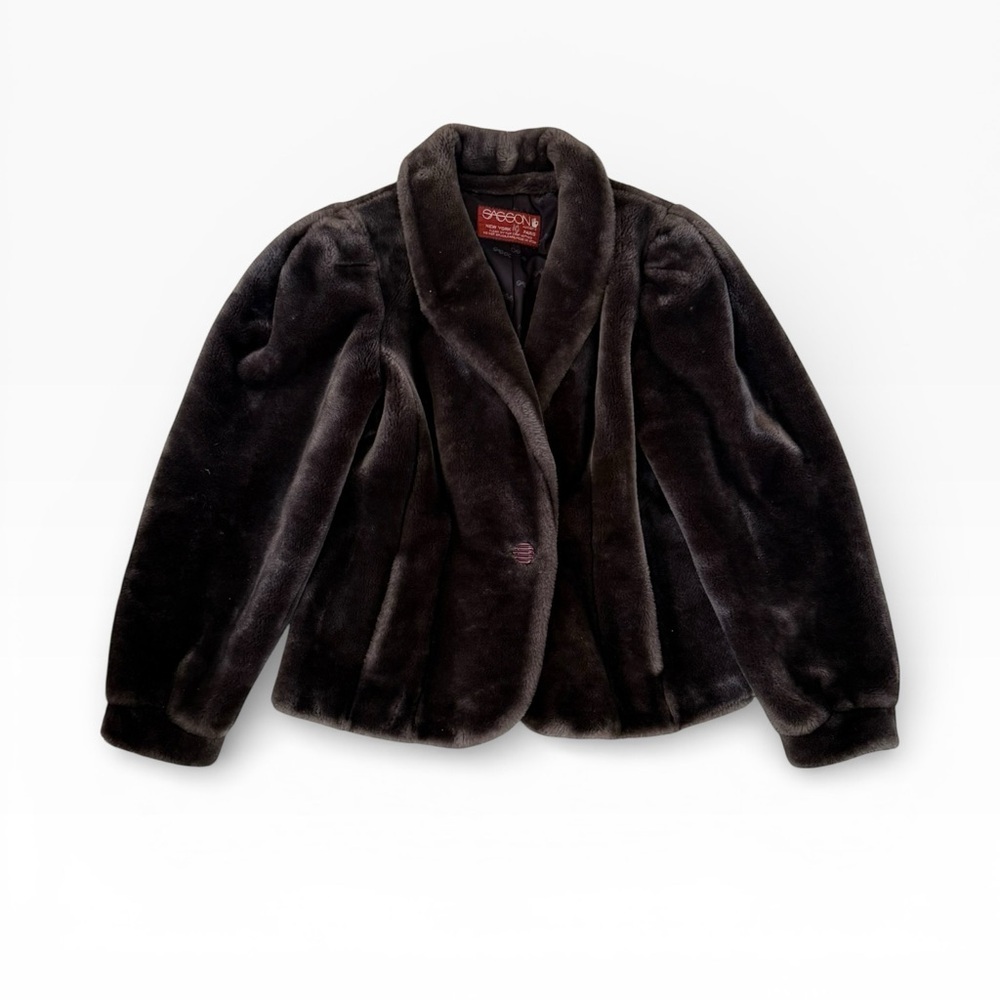 Vintage Sassoon Jr Faux Fur Jacket Size 13 Kids XL Brown Plush Coat